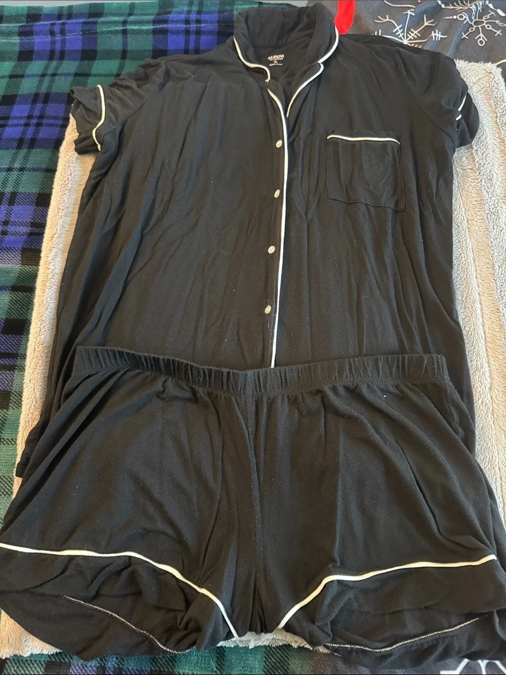 Alfani Black Short-Sleeve Pajama Set with White Piping